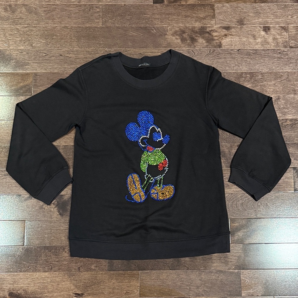Black Mickey Mouse Women’s Sweater with Colorful Character Jewel Design